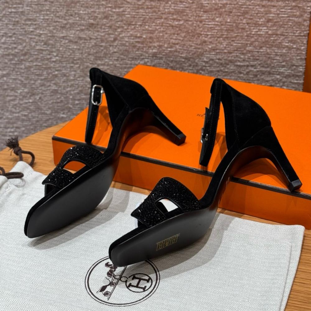 Hermès Oasis Sandals Black &amp; Argent Grey