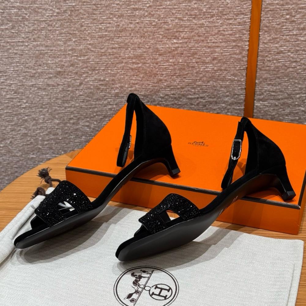 Hermès Oasis Sandals Black &amp; Argent Grey