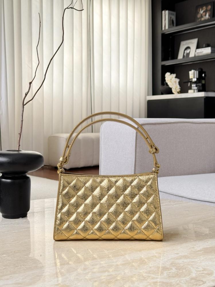 Chanel 26P Gold Quilted Leather Shoulder Bag – Double Straps