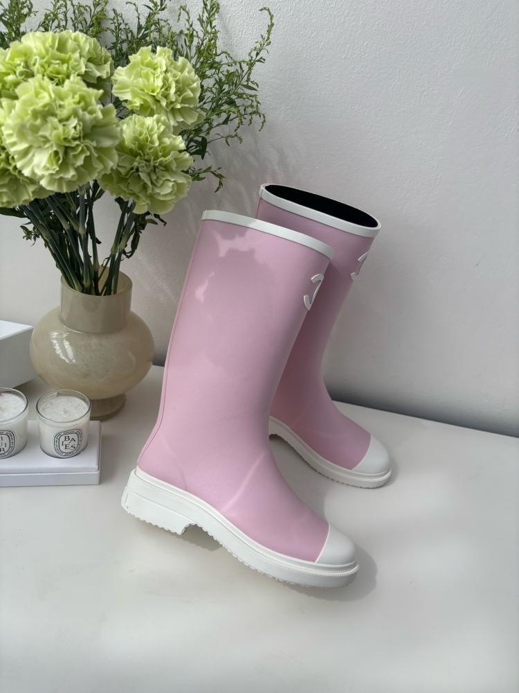 Chanel Yağmur Botları - Pembe/Beyaz