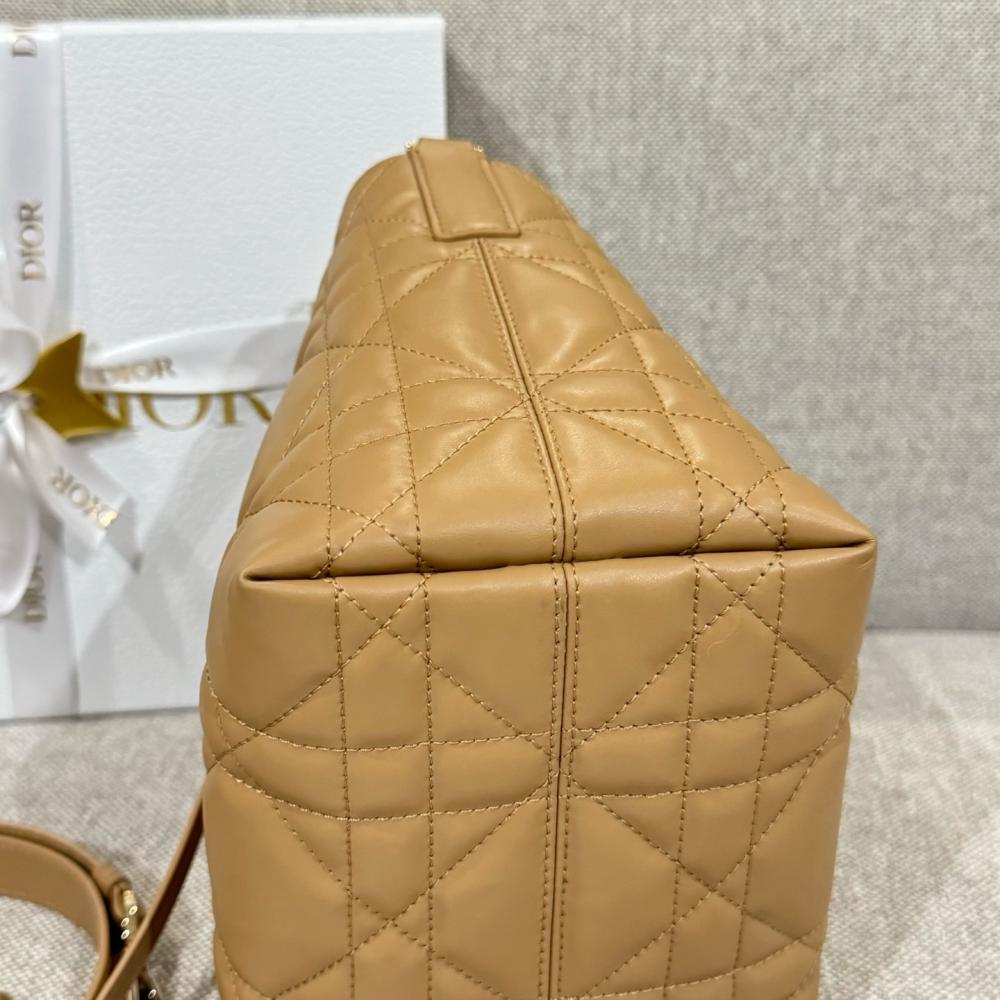 Small Dior Toujours Vertical Tote Bag Powder Beige Macrocannage Calfskin