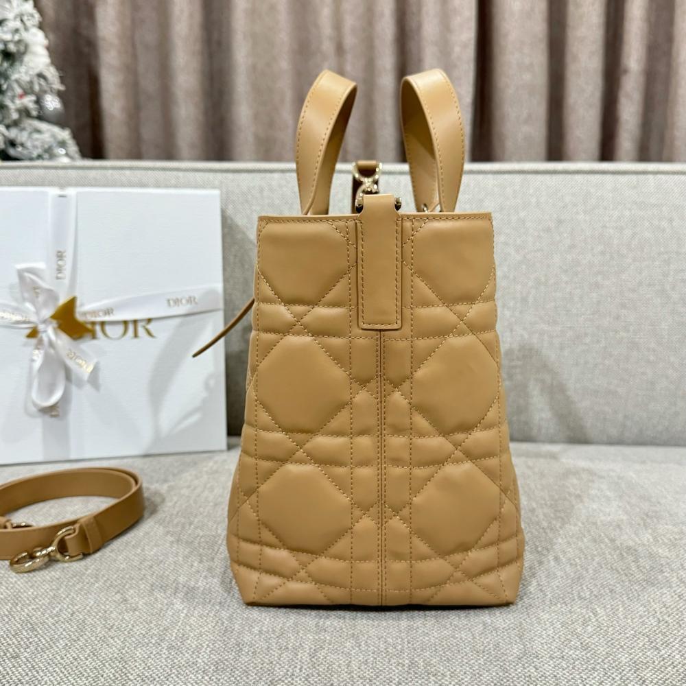 Small Dior Toujours Vertical Tote Bag Powder Beige Macrocannage Calfskin