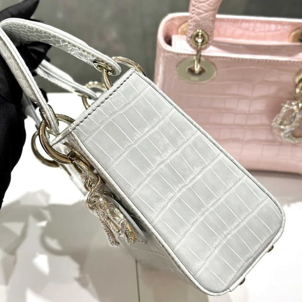 Dior Lady Mini Crocodile Skin White Bag