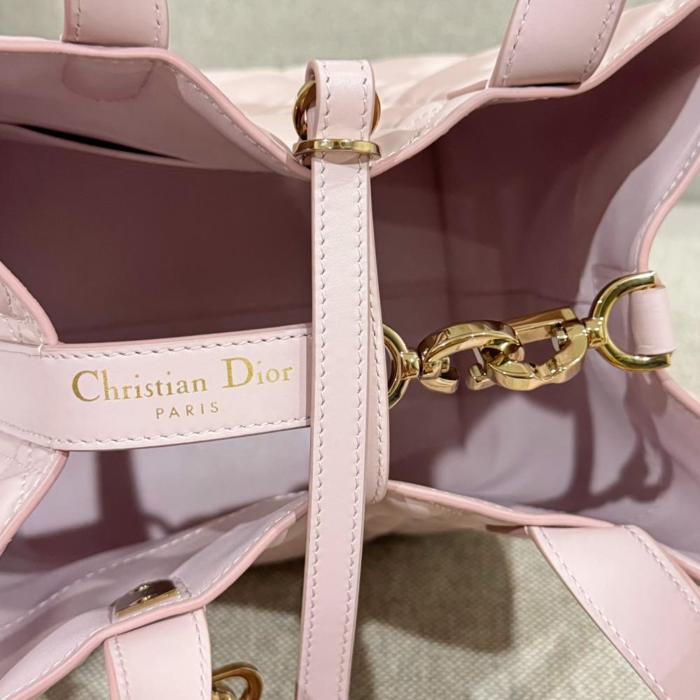 Small Dior Toujours Vertical Tote Bag Powder Beige Macrocannage Calfskin