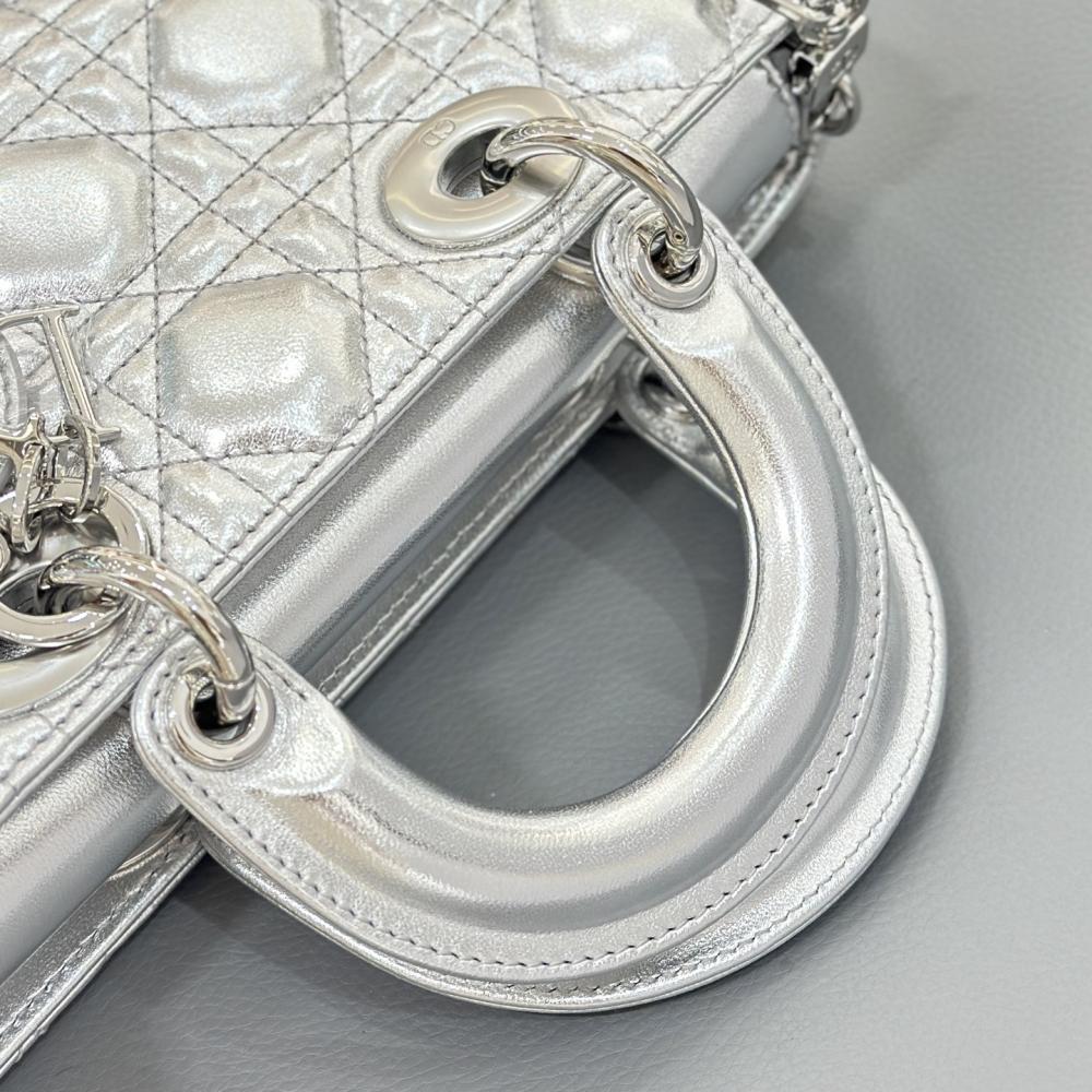 Christian Dior Lady D-Joy Silver Satin Bag