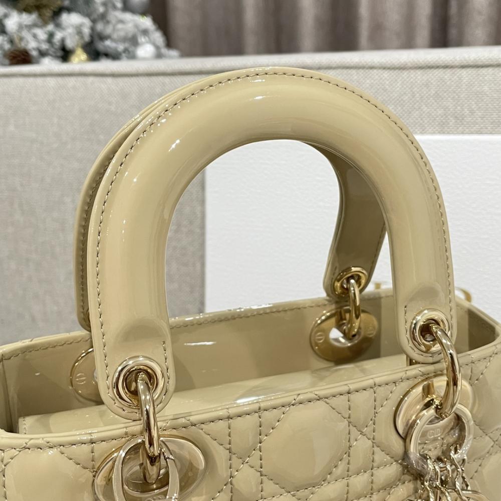 Dior Lady Medium Size 24 Patent Leather Elephant Gray