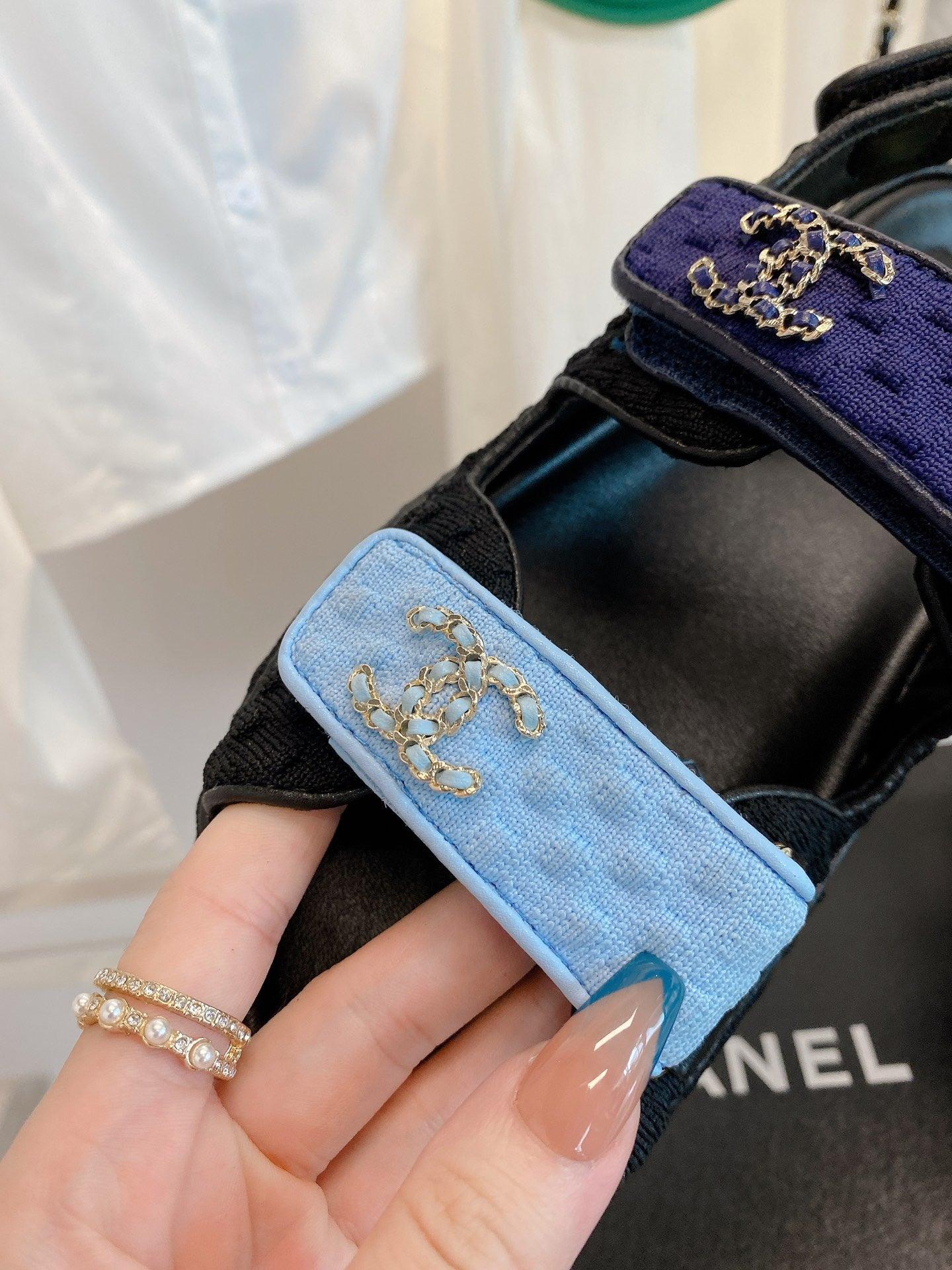 Chanel Çoklu Renk Siyah Örme Kumaş Baba Sandalet - Glimmer of Luxury