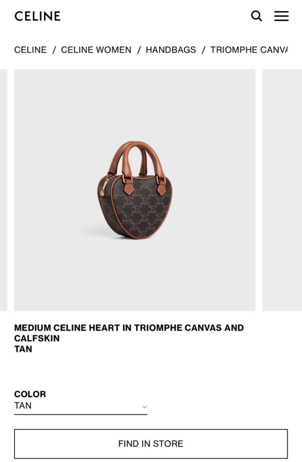 Celine Orta Kalp Triomphe Tuval ve Dana Derisi Tan - Glimmer of Luxury