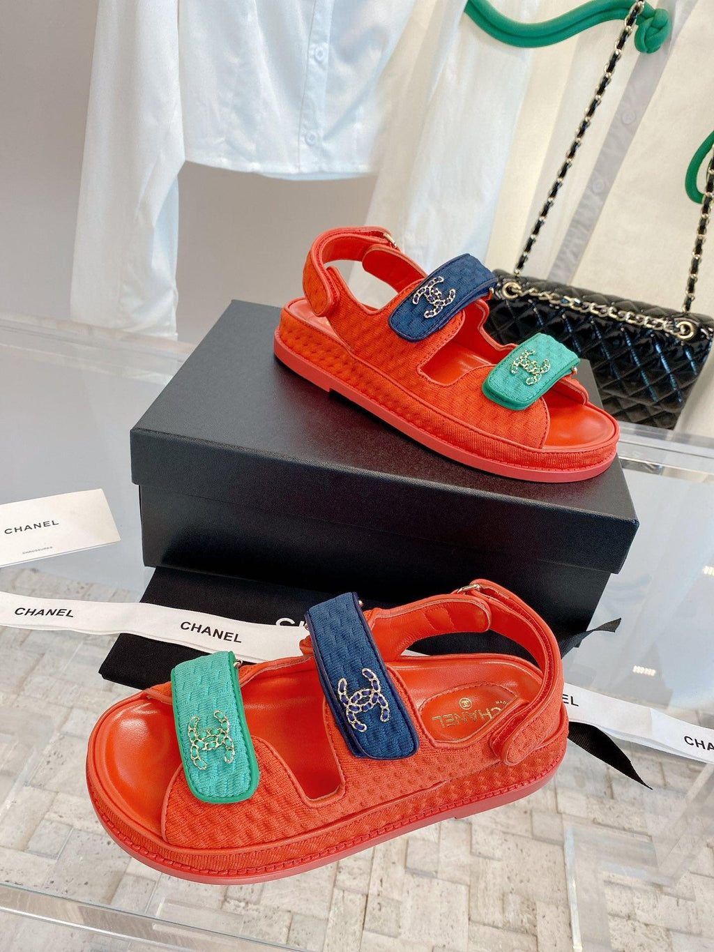 Chanel Çoklu Renk Pembe Örme Kumaş Baba Sandalet - Glimmer of Luxury