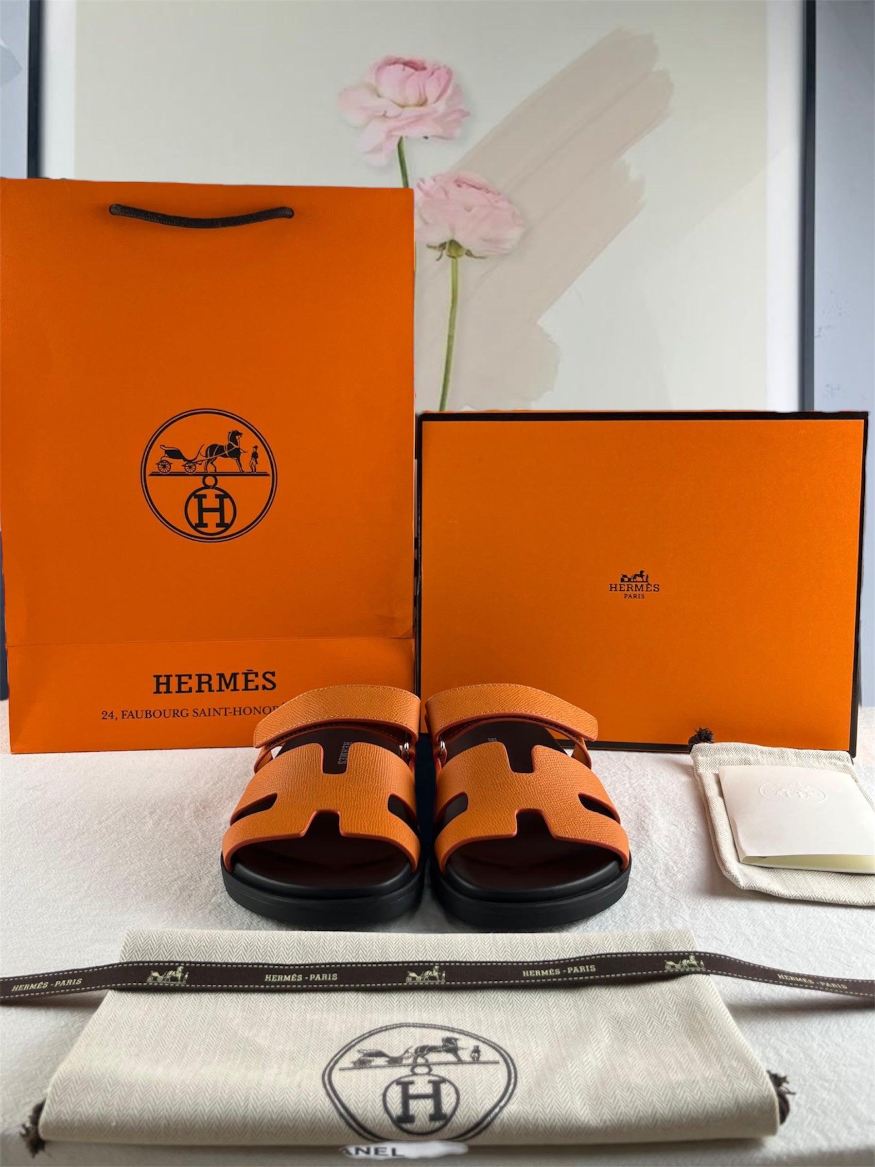 Hermès Chypre Sandalet - Turuncu Epsom Deri