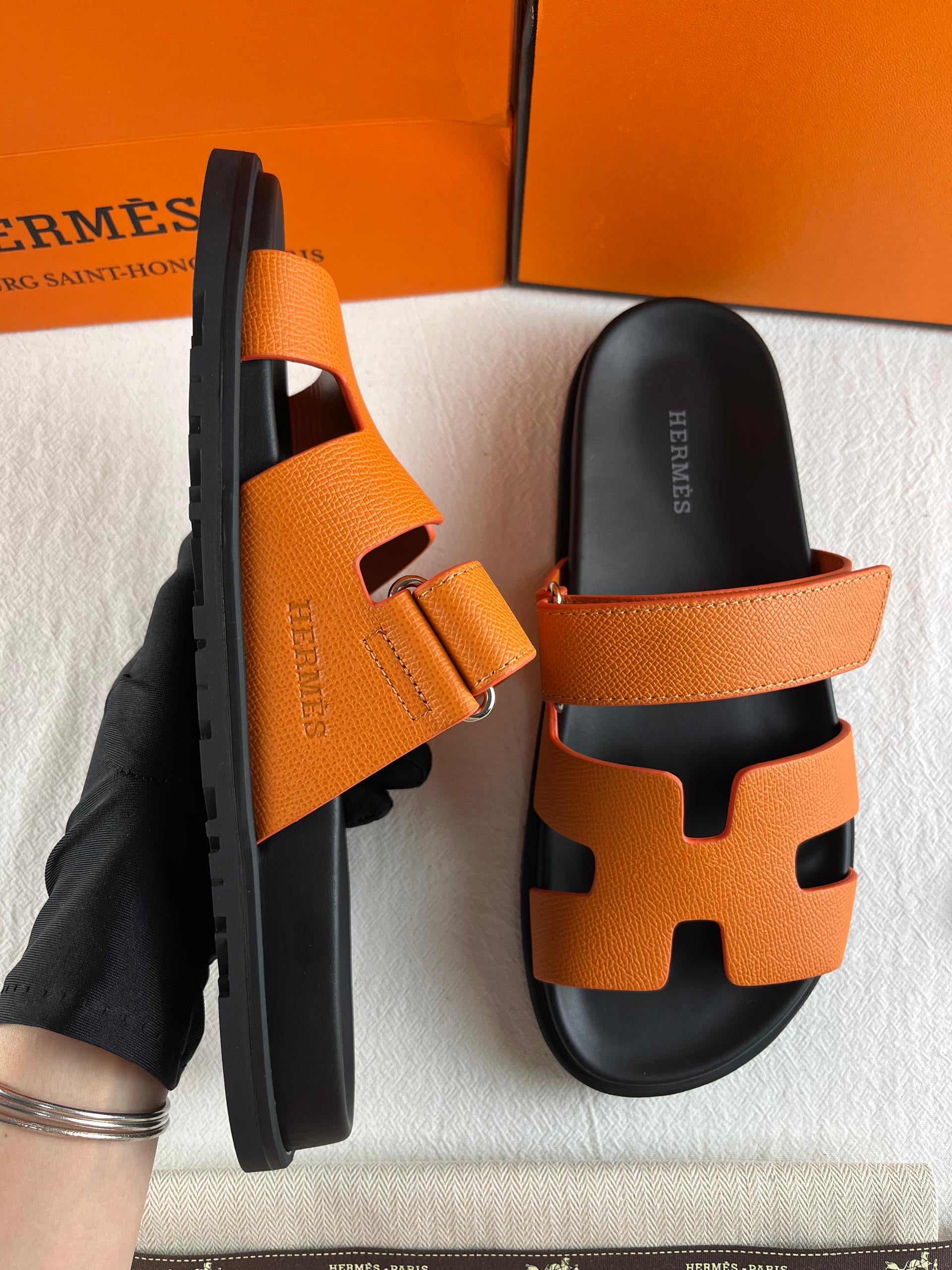 Hermès Chypre Sandalet - Turuncu Epsom Deri