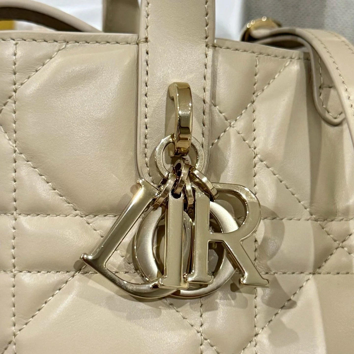 Small Dior Toujours Vertical Tote Bag Powder Beige Macrocannage Calfskin