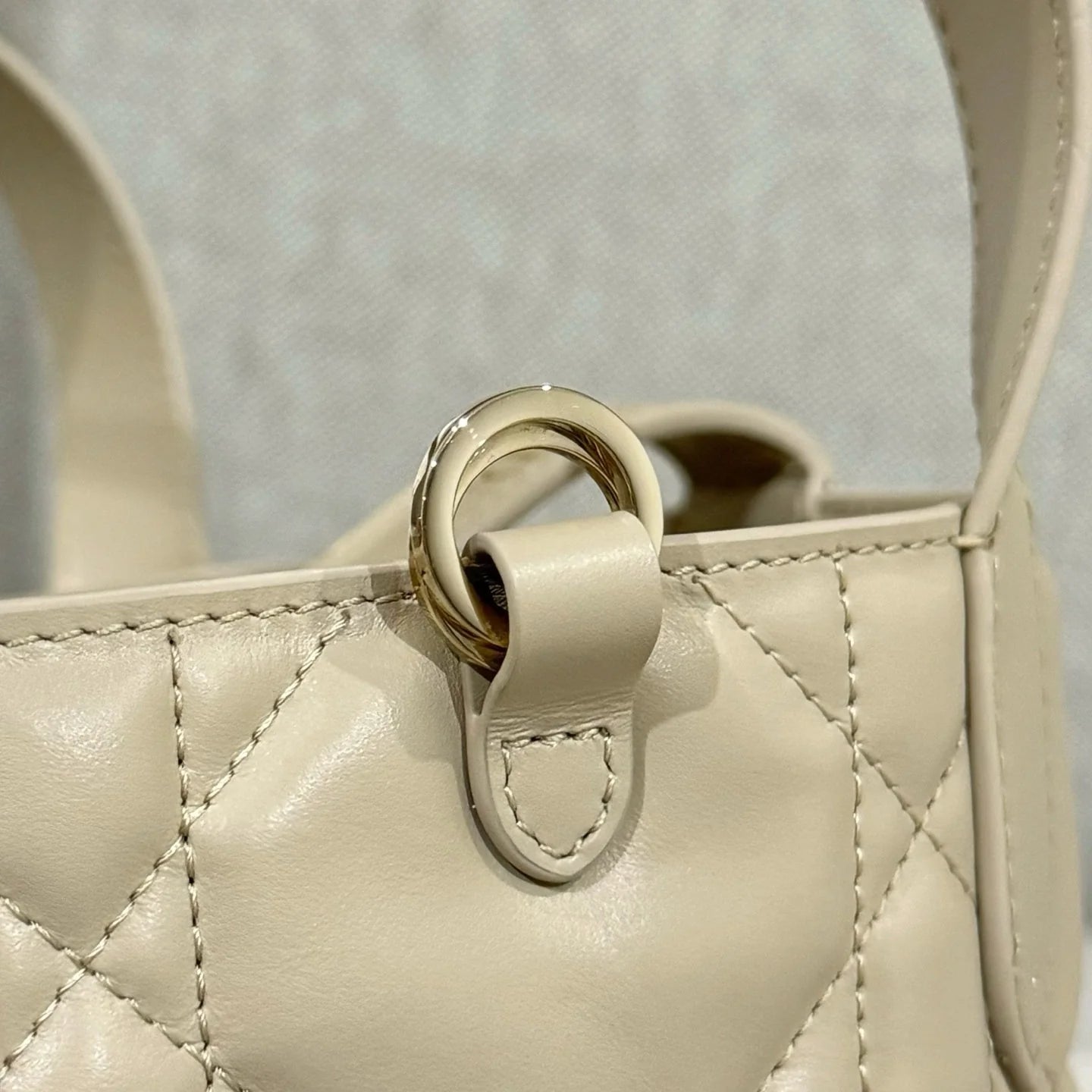 Small Dior Toujours Vertical Tote Bag Powder Beige Macrocannage Calfskin