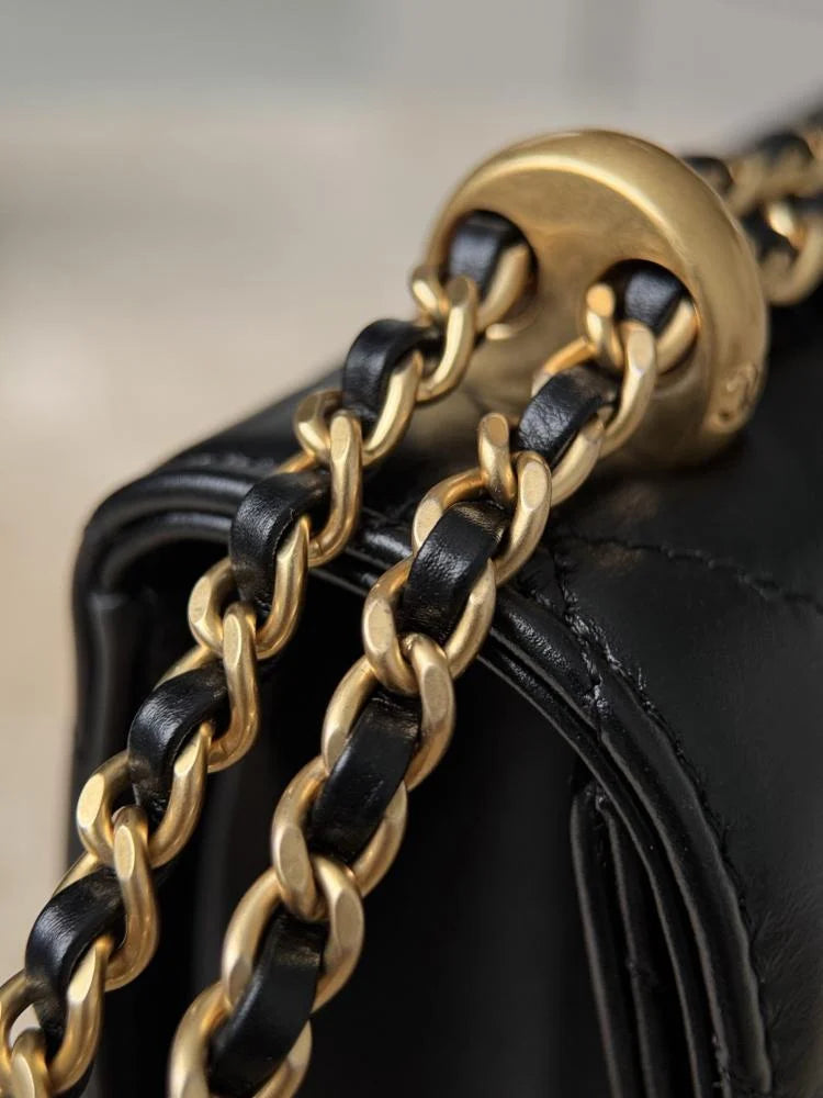 Chanel Mini Double Pearl Crushing 22cm Black Calfskin GHW