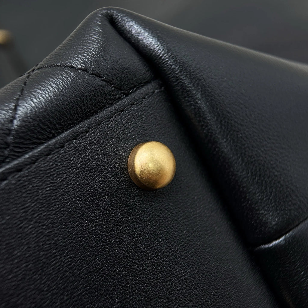 Maxi Alışveriş Çantası Dana Derisi ve Altın Tonlu Metal Siyah - Glimmer of Luxury