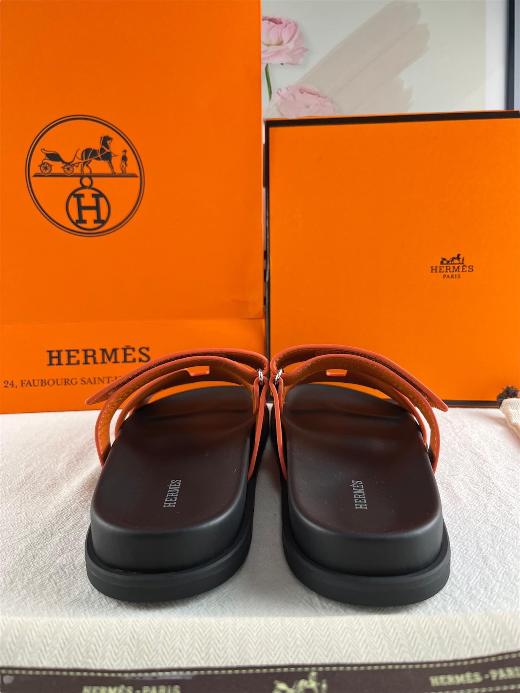 Hermès Chypre Sandalet - Turuncu Epsom Deri