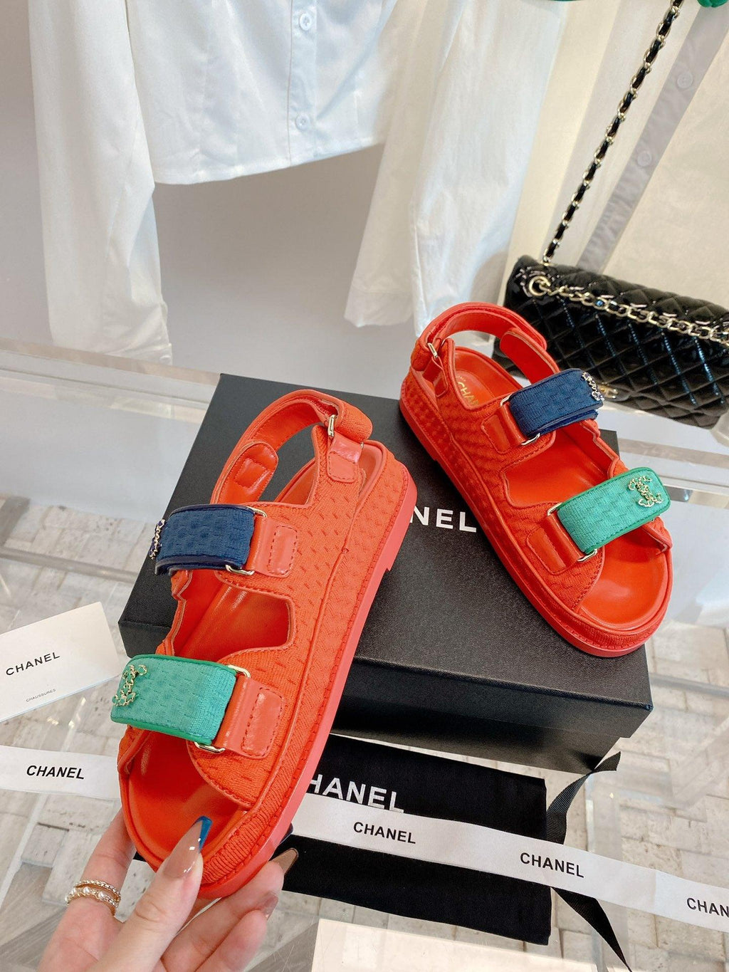 Chanel Çoklu Renk Pembe Örme Kumaş Baba Sandalet - Glimmer of Luxury