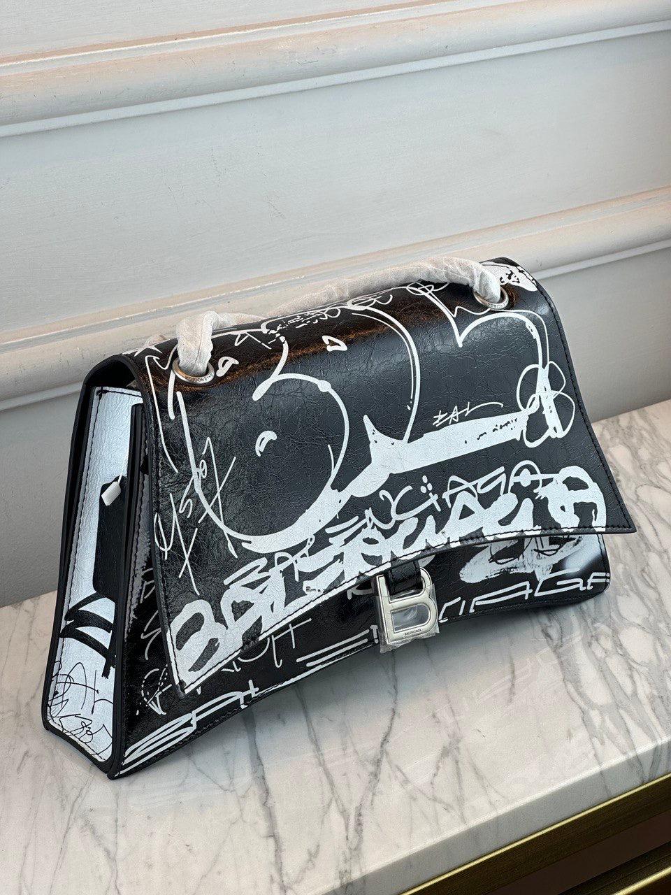 Balenciaga - Kum Saati Küçük Baskılı Deri Omuz Çantası - Glimmer of Luxury