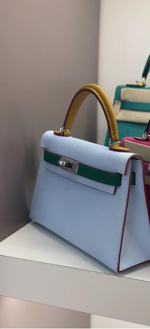 Epsom Mini Kelly Sellier 20 Bleu Brume Vert Yeşim Altın Donanım - Glimmer of Luxury