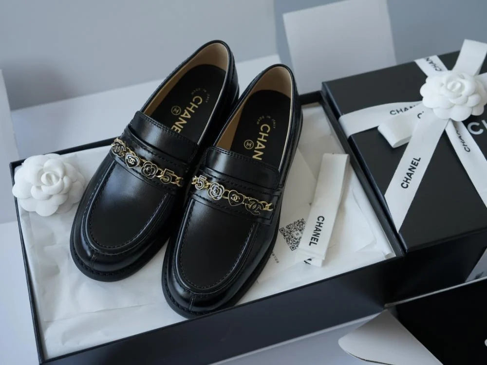 Chanel S25 CC Loafers Shiny Black Lambskin Shoes