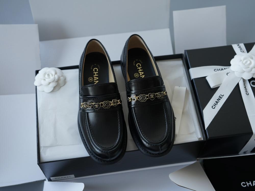 Chanel S25 CC Loafers Shiny Black Lambskin Shoes