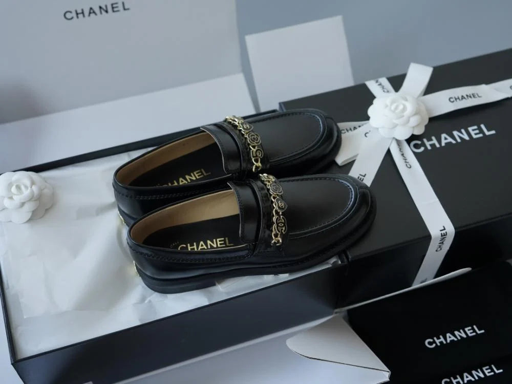 Chanel S25 CC Loafers Shiny Black Lambskin Shoes
