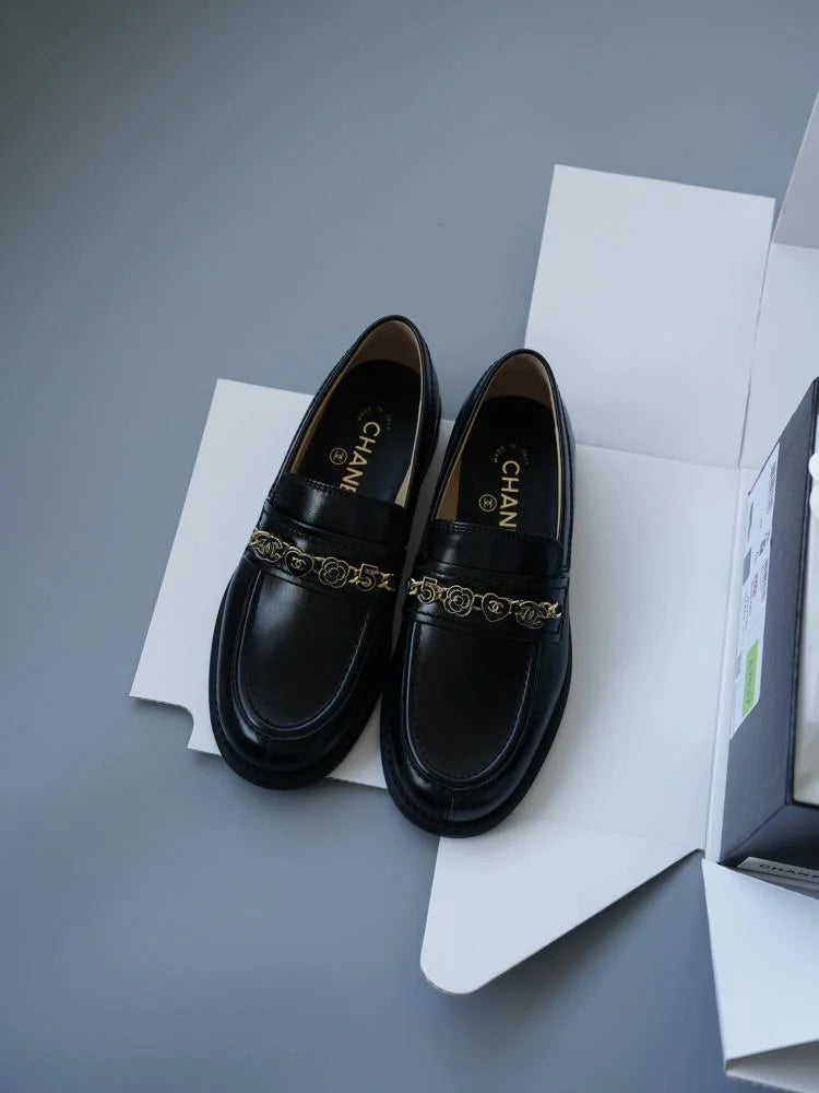 Chanel S25 CC Loafers Shiny Black Lambskin Shoes