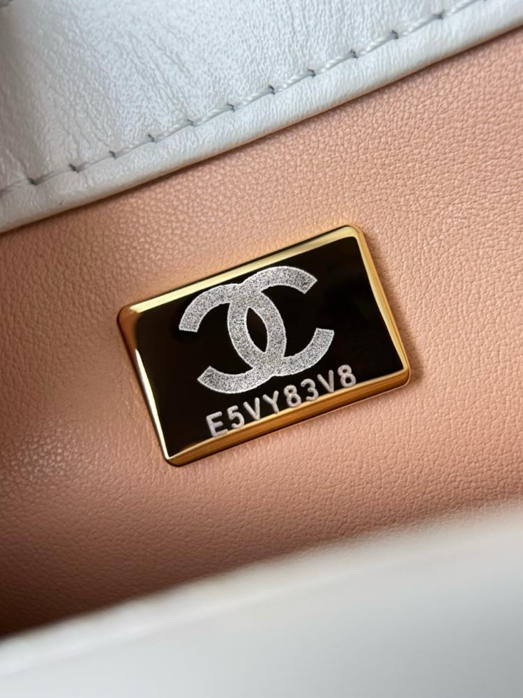 Chanel Mini Çift İnci Ezmesi 19cm Beyaz Dana Derisi GHW