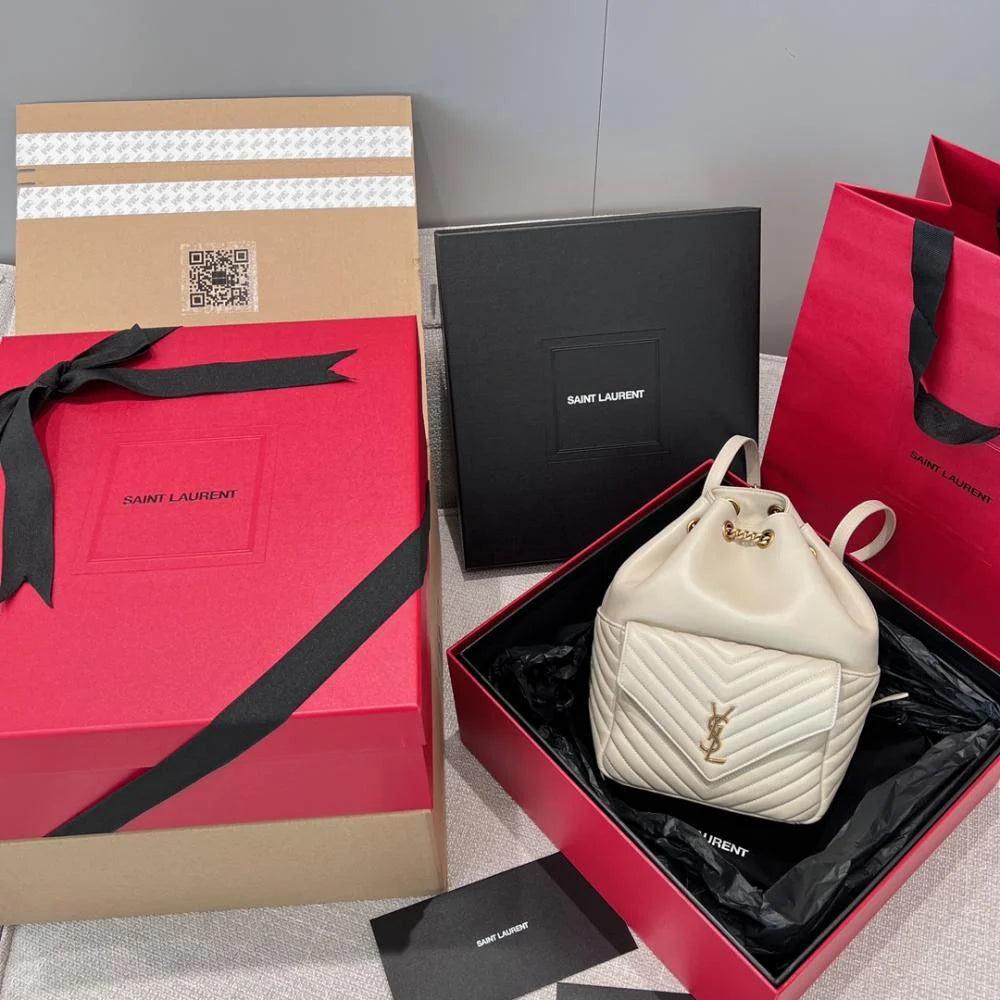 Saint Laurent Joe Quilted Logo Record Backpack Beige