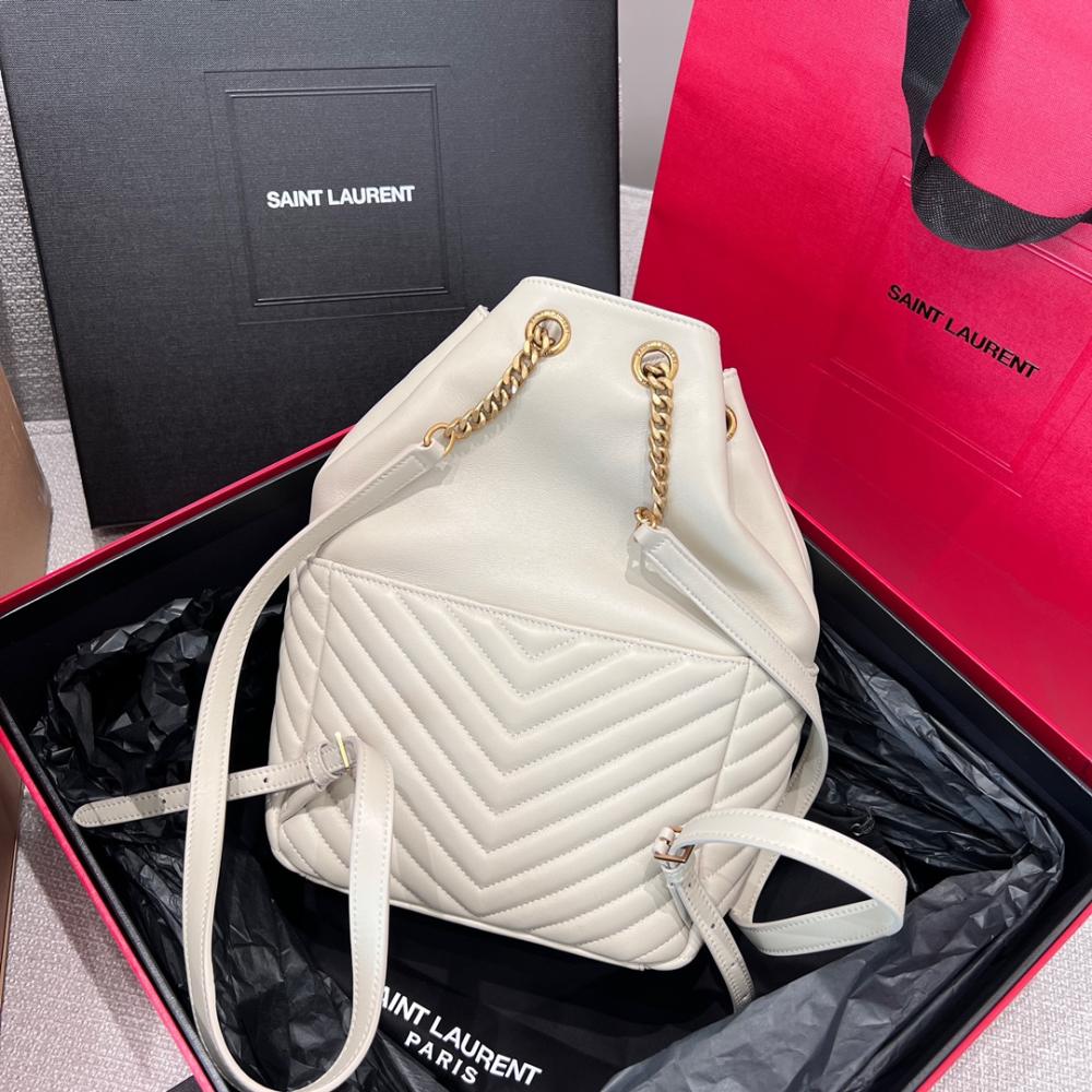Saint Laurent Joe Quilted Logo Record Backpack Beige