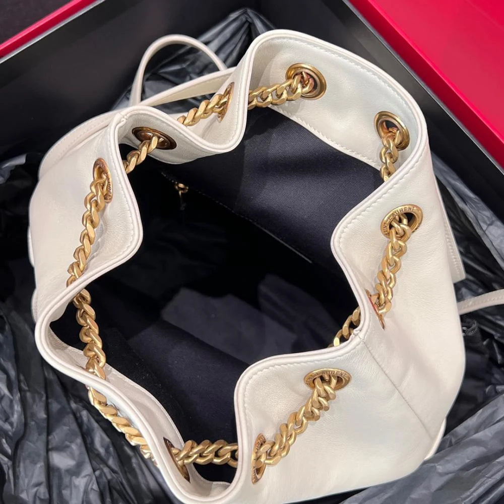 Saint Laurent Joe Quilted Logo Record Backpack Beige