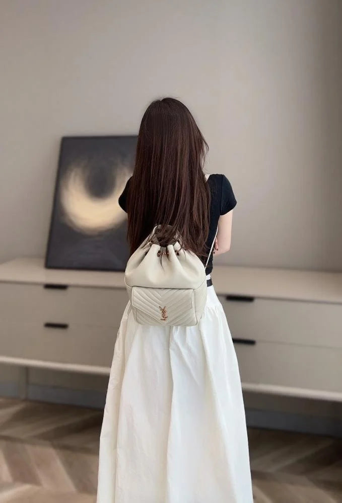 Saint Laurent Joe Quilted Logo Record Backpack Beige