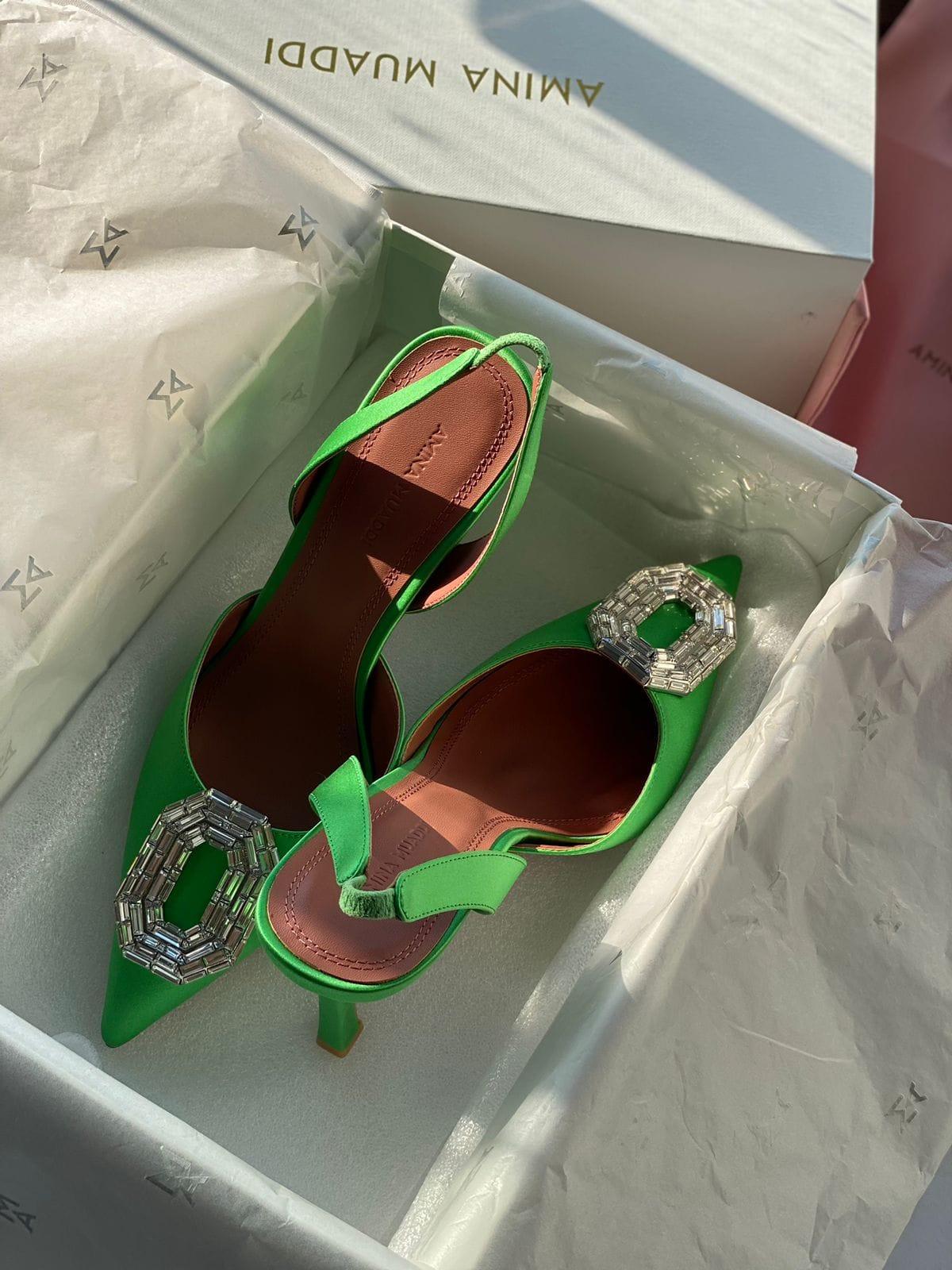 Amina Muaddi Camelia Slingback Topuklu Ayakkabı - Glimmer of Luxury