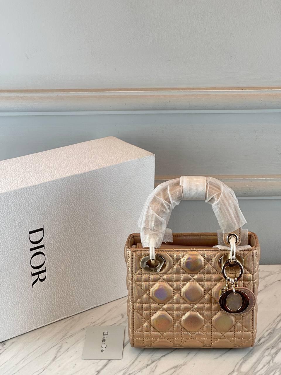 Christian Dior Lady Mini Metalik Kuzu Derisi Cannage Gold SHW - Glimmer of Luxury