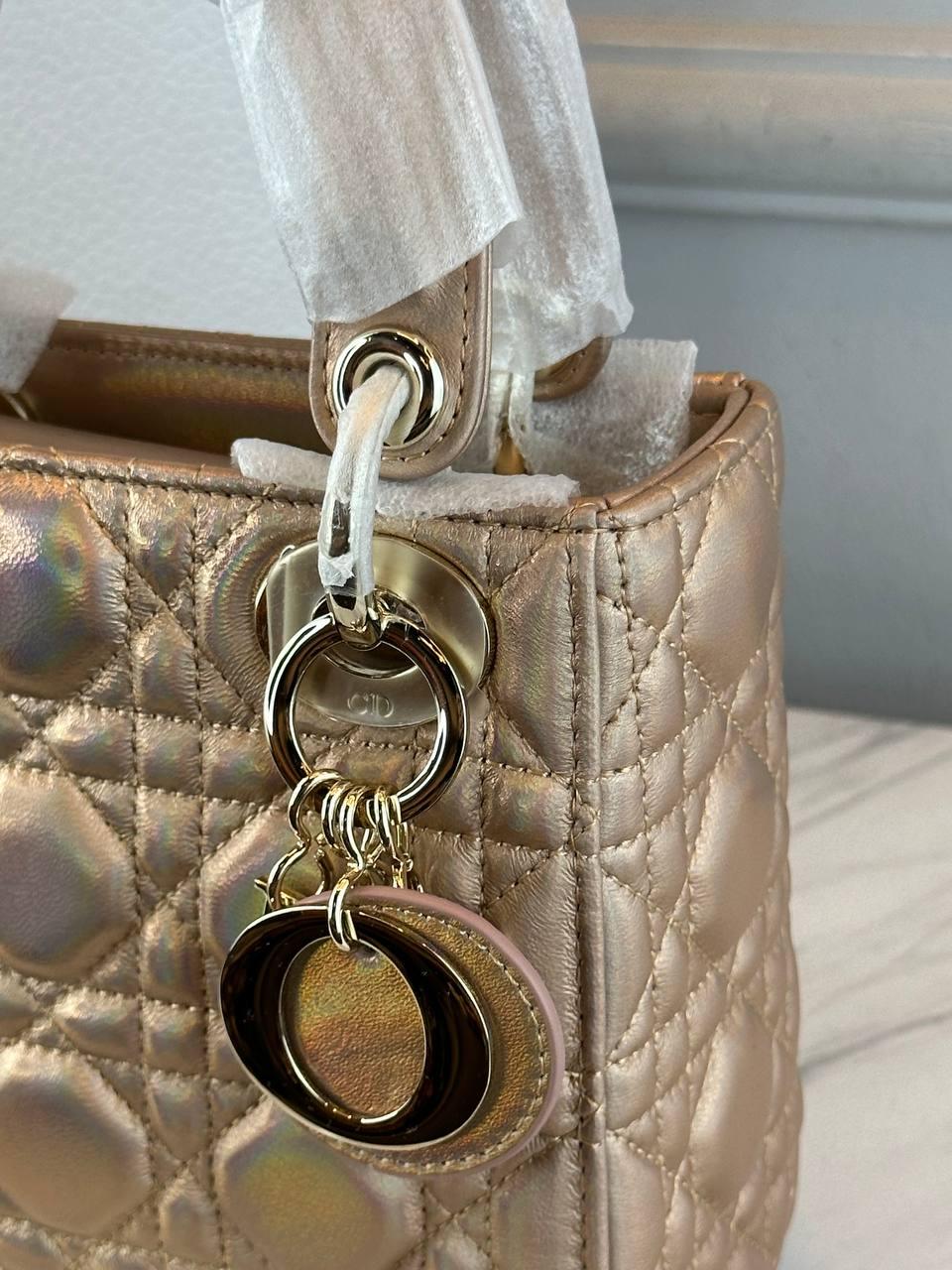 Christian Dior Lady Mini Metalik Kuzu Derisi Cannage Gold SHW - Glimmer of Luxury