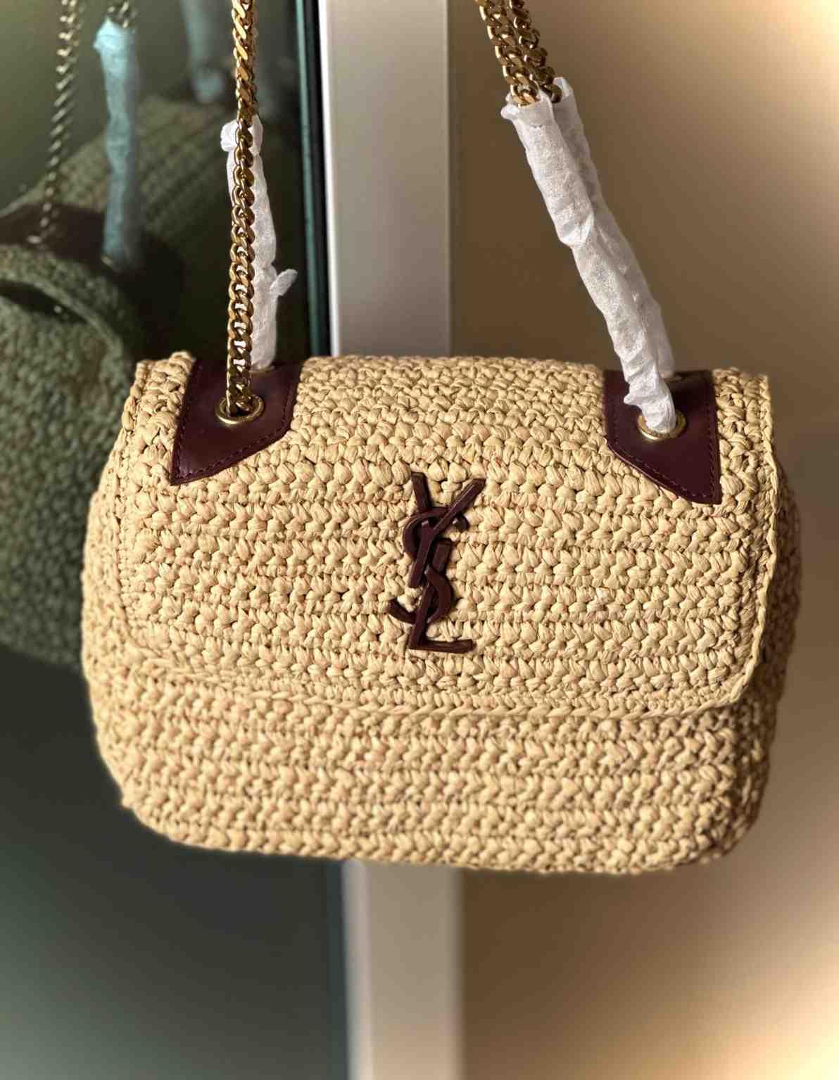 Ysl Rafya Ve Deri Niki Orta Zincir Çanta - Glimmer of Luxury