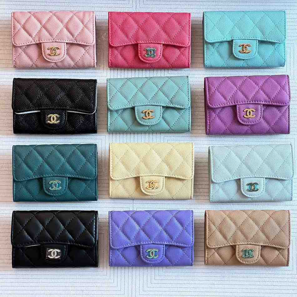 Chanel Quilted Plain Colored Flap Leather Wallets
