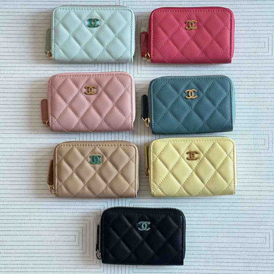 Chanel Quilted Plain Colored Flap Leather Wallets