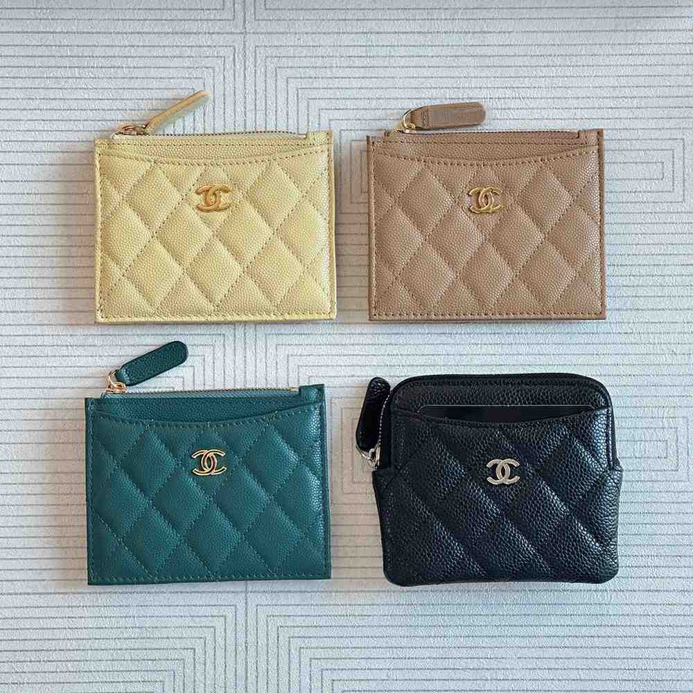 Chanel Quilted Plain Colored Leather Card Holders