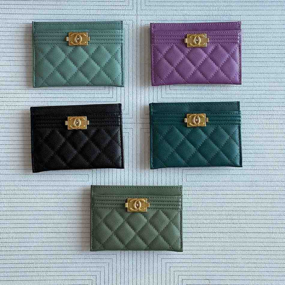Chanel Quilted Plain Colored Leather Card Holders