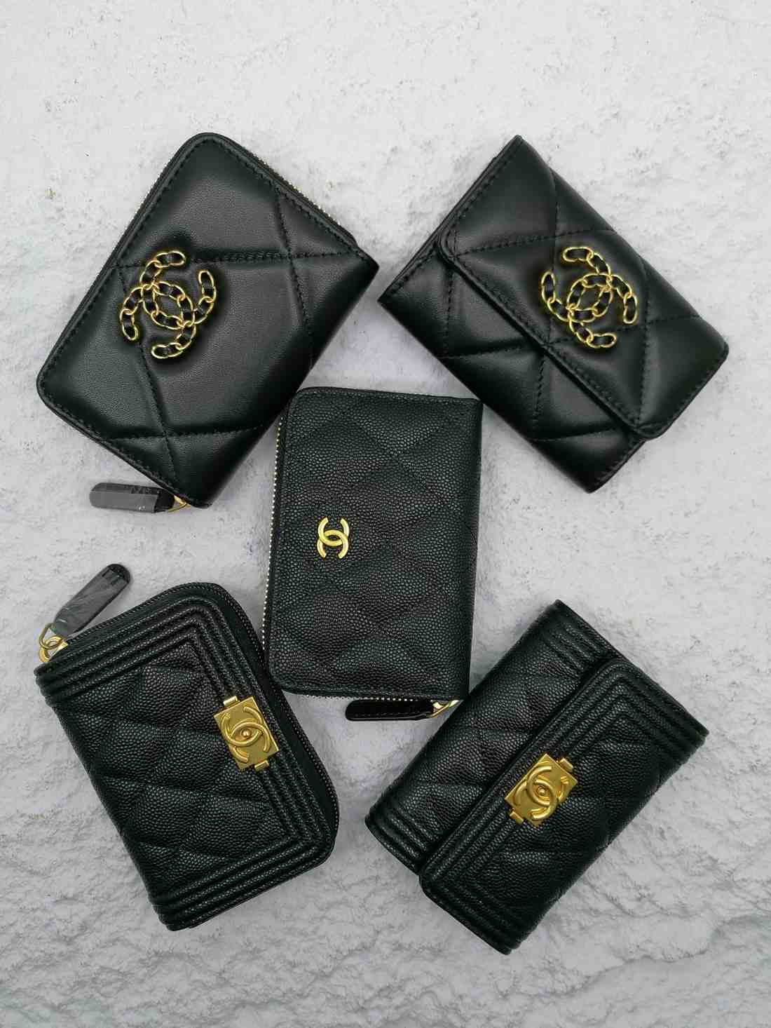 Chanel Quilted Plain Colored Flap Leather Wallets
