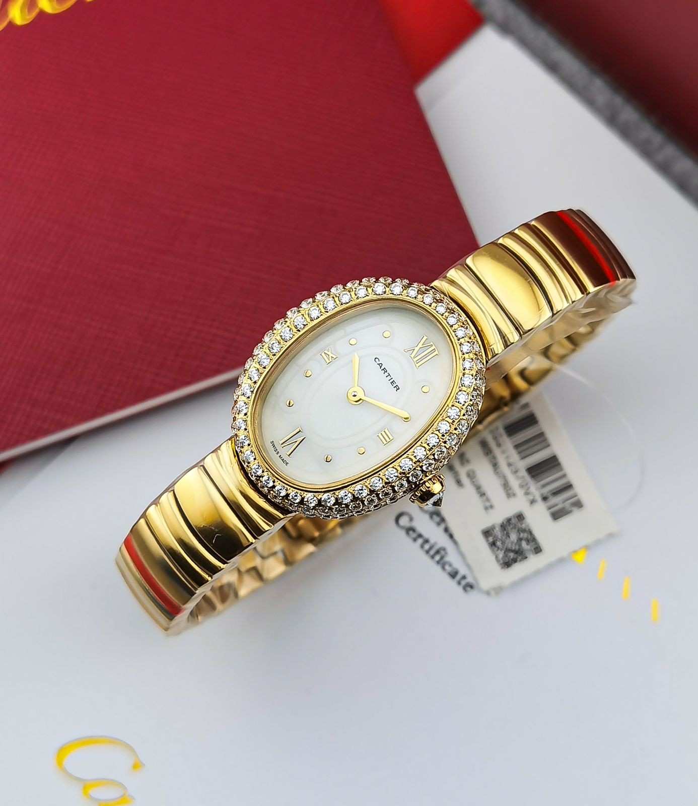 Cartier Baignoire Saat Altın Pırlanta Kasa