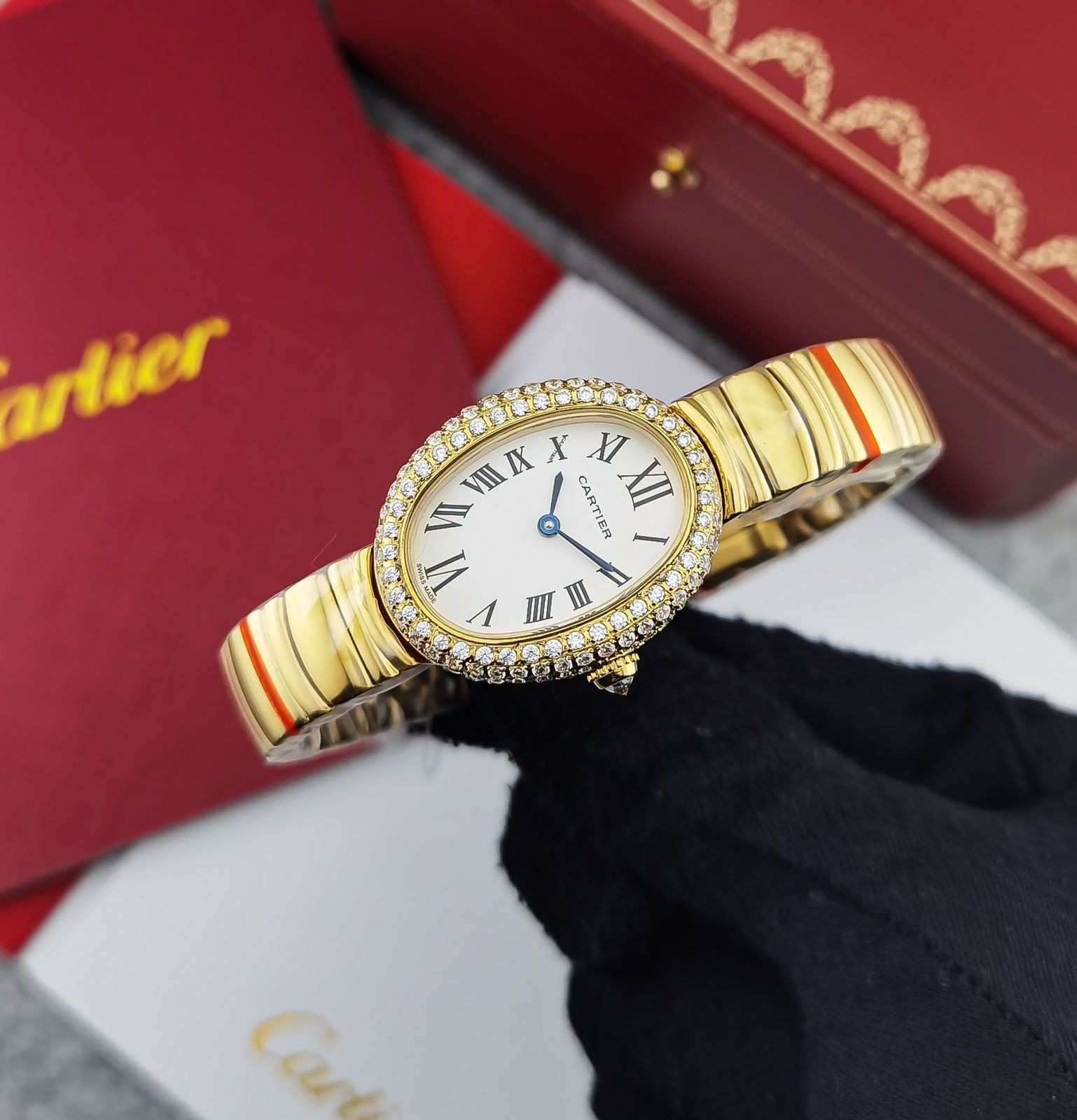 Cartier Baignoire Saat Altın Pırlanta Kasa