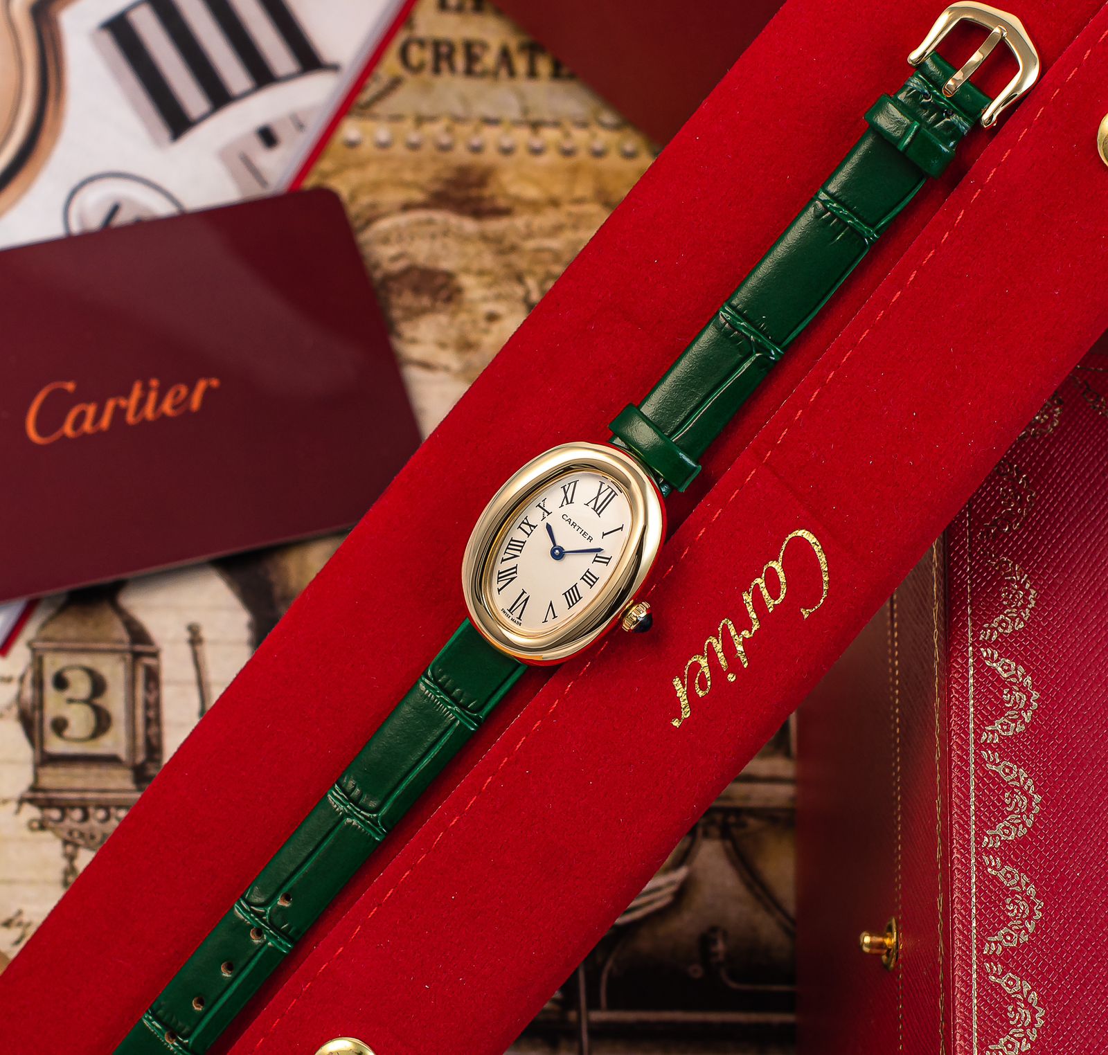 Cartier Baignoire Leather Strap Watch
