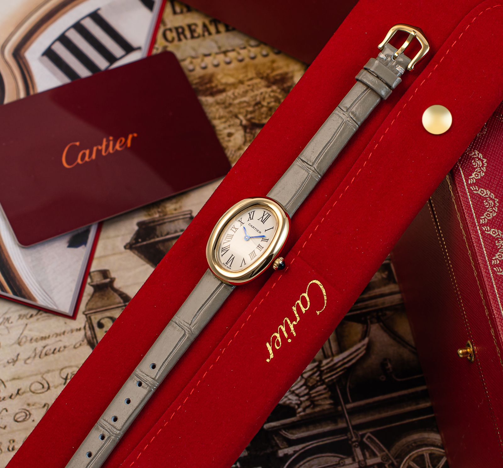 Cartier Baignoire Leather Strap Watch