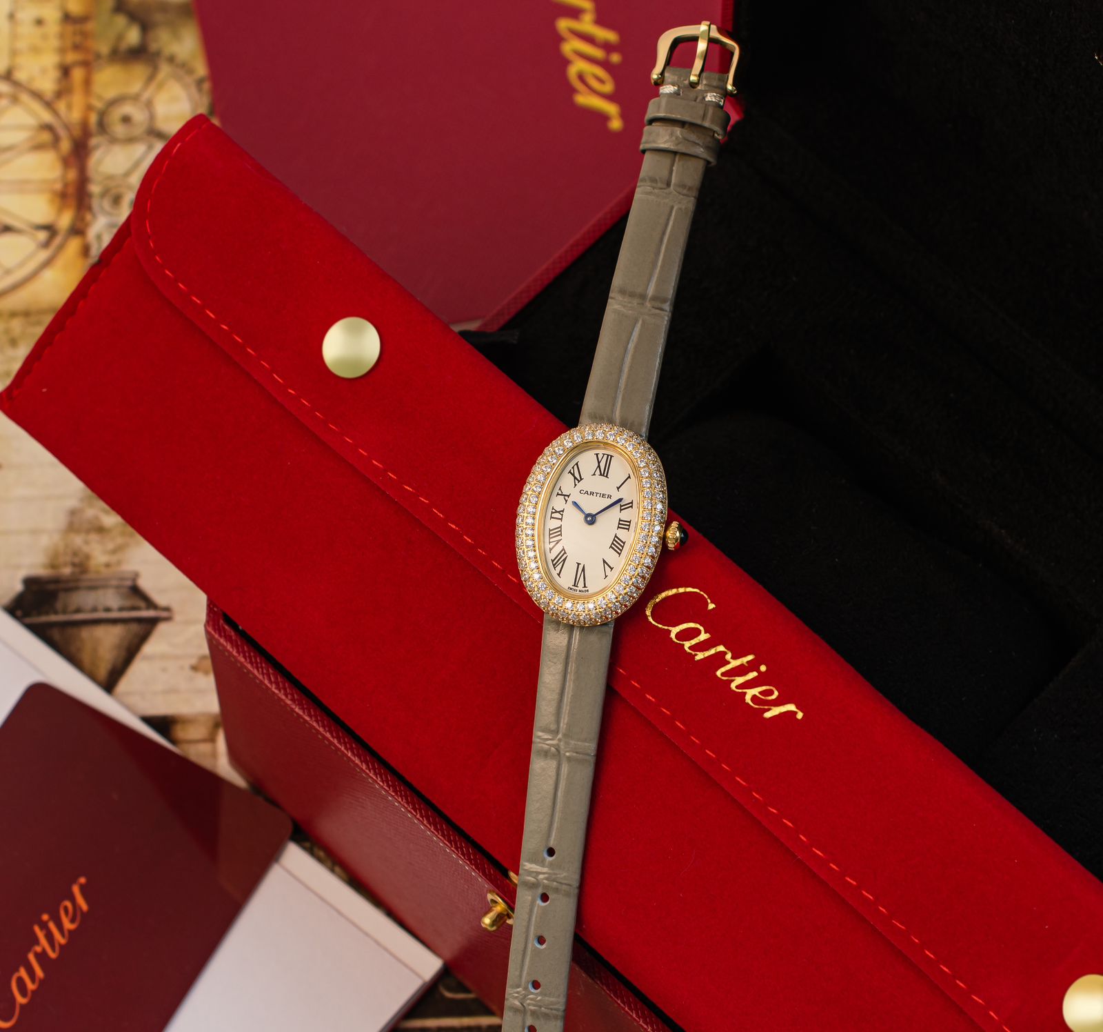 Cartier Baignoire Leather Strap Watch