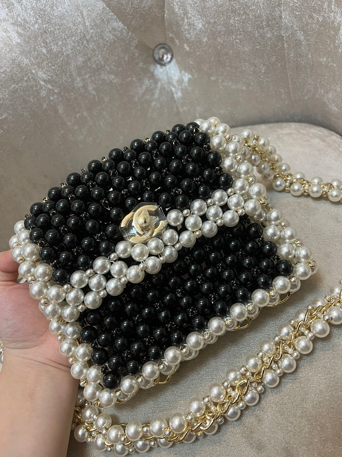 Chanel Kristal İnci Boncuklu Mini Kapaklı Çantalar