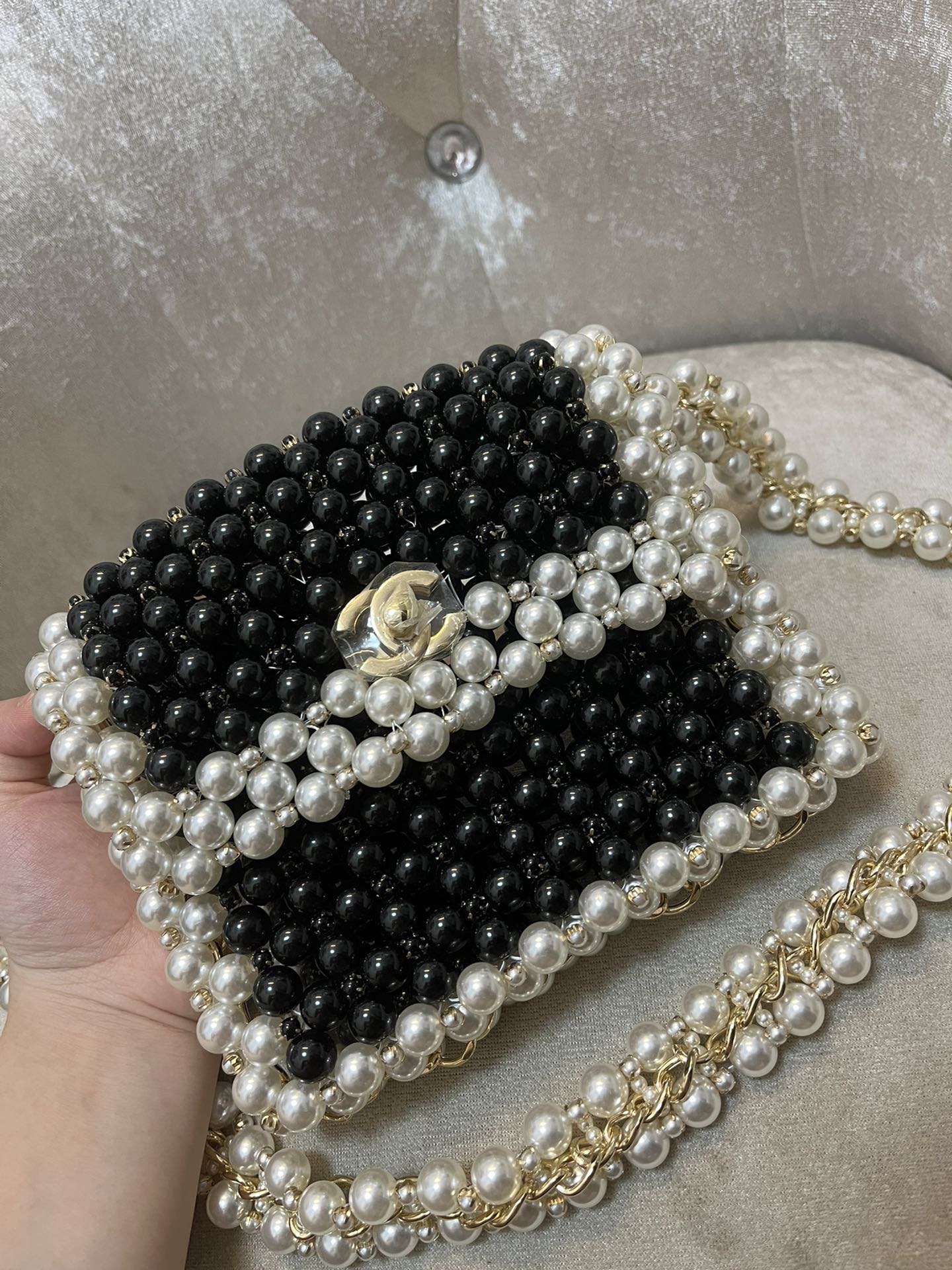 Chanel Kristal İnci Boncuklu Mini Kapaklı Çantalar