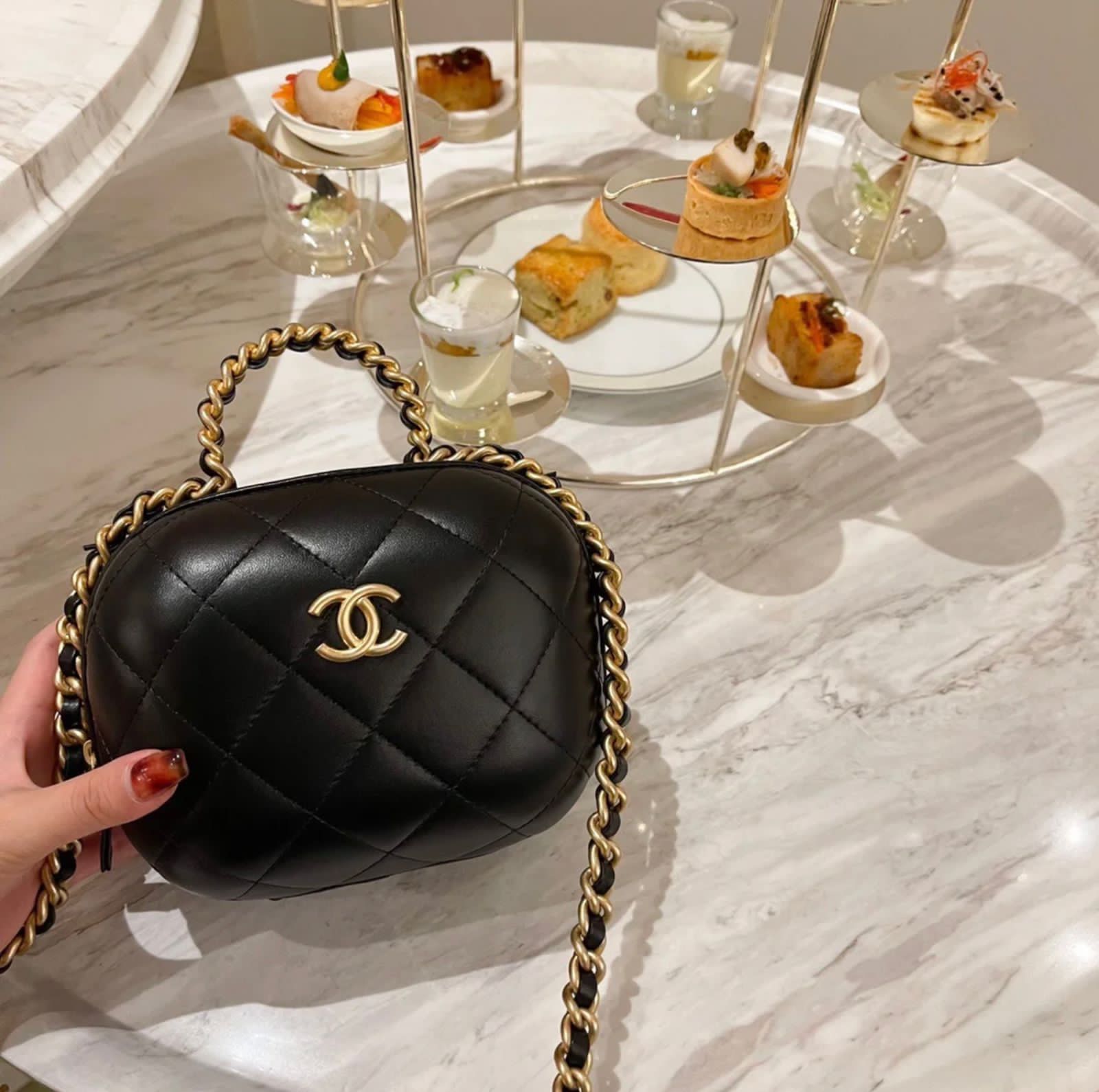 Chanel Quilted Bubble Bag Black Chain Shoulder Bag
