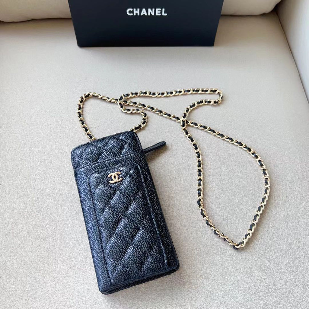 Chanel Caviar Kapitone CC Telefon Tutucu Zincirli Çanta